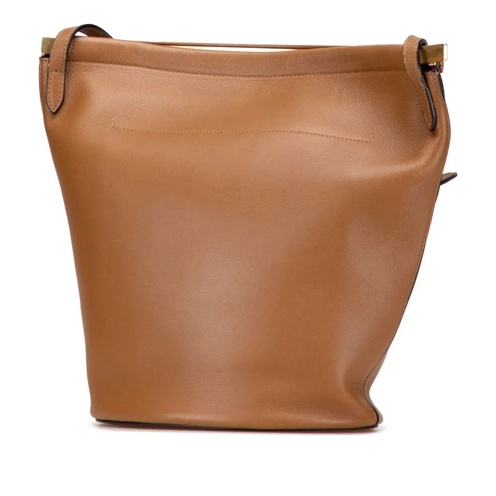 Celine Smooth Calfskin Clasp Bucket Bag Brown Leather Good - Back View