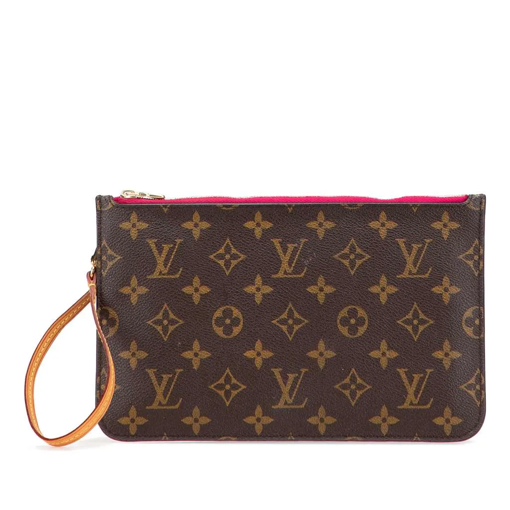Louis Vuitton Monogram Neverfull Pouch Brown Good - Front View