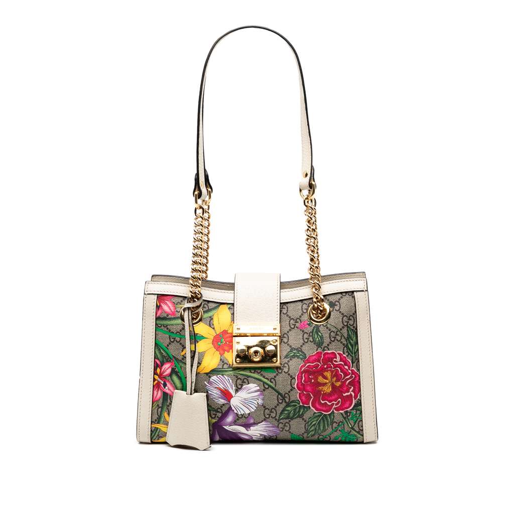 Gucci Small GG Supreme Flora Padlock Tote