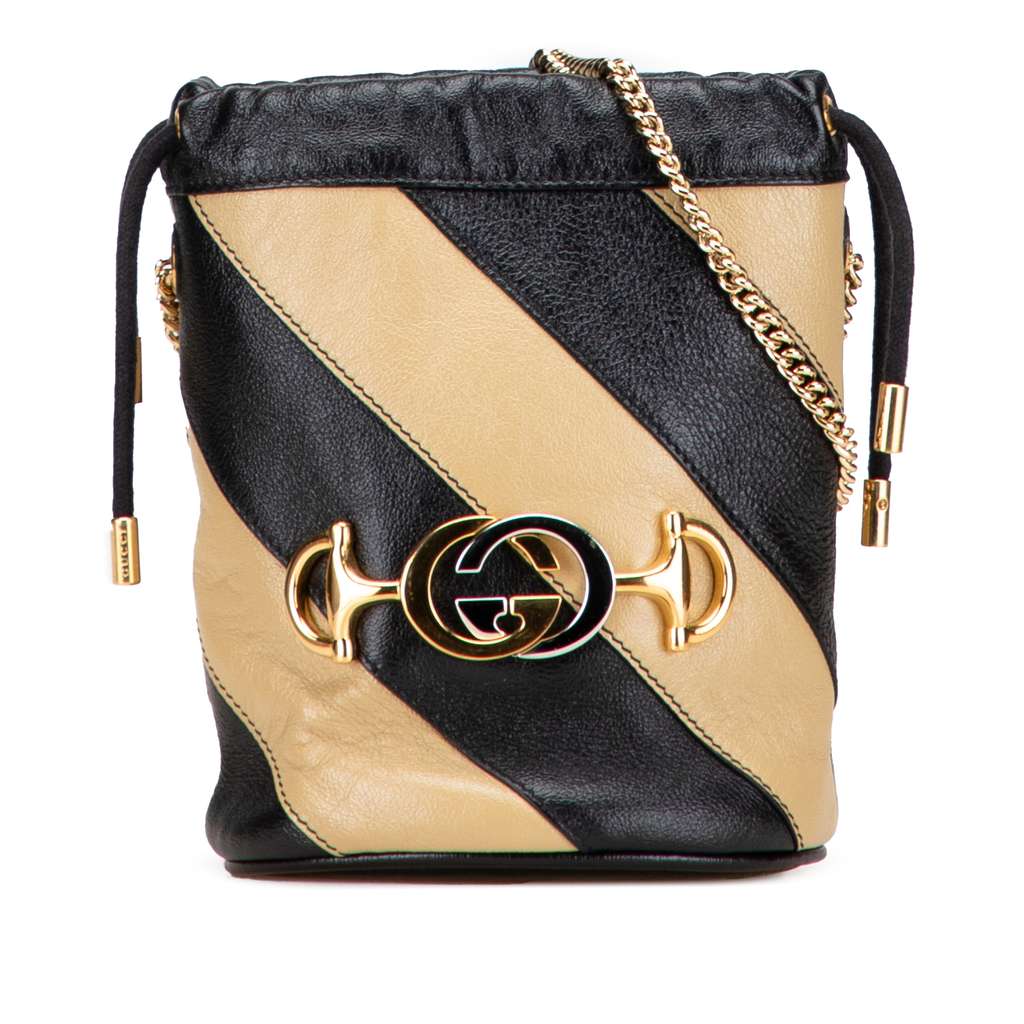 Gucci Mini Calfskin Diagonal Striped Zumi Bucket Bag