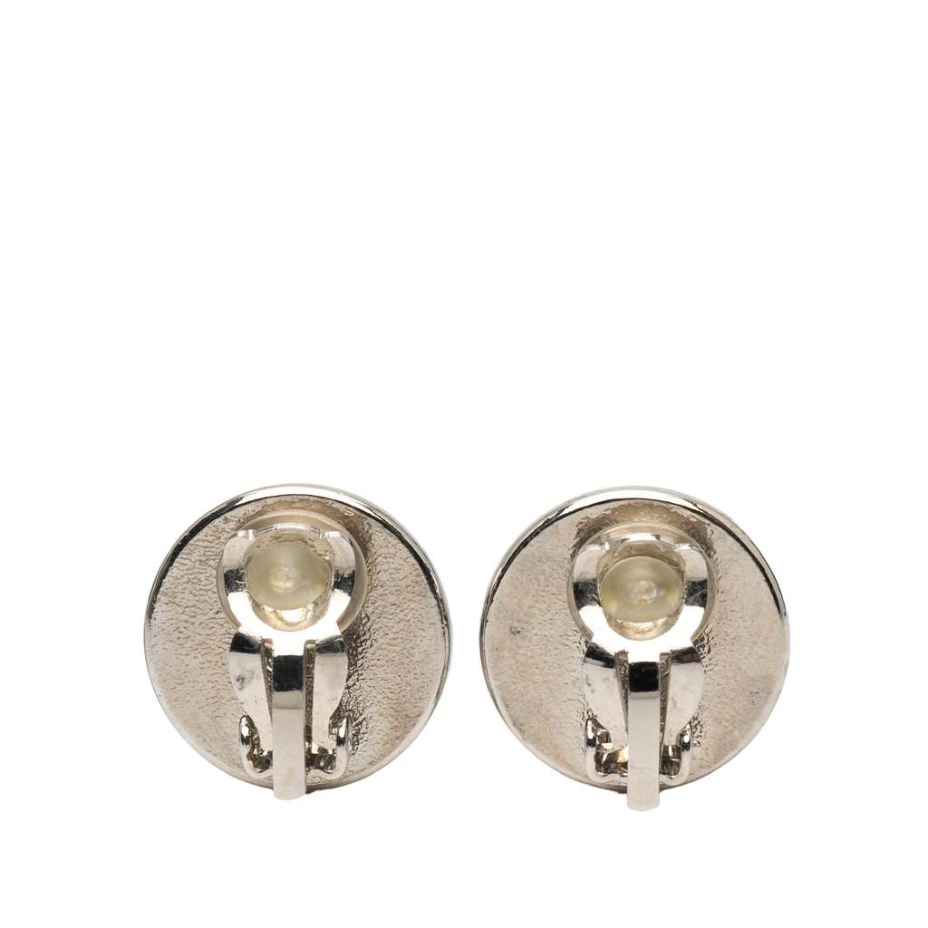 Chanel Silver Plated and Enamel CC Round Button Clip On Earrings - Back view