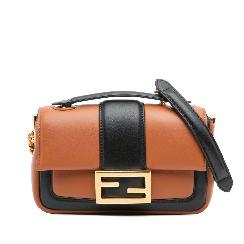 Fendi Mini Bicolor Nappa Apolo Chain Baguette Shoulder Bag