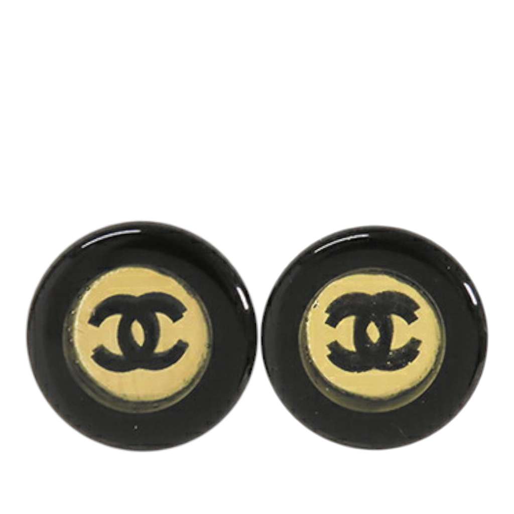Chanel CC Resin and Gold Plated Stud Button Push Back Earring