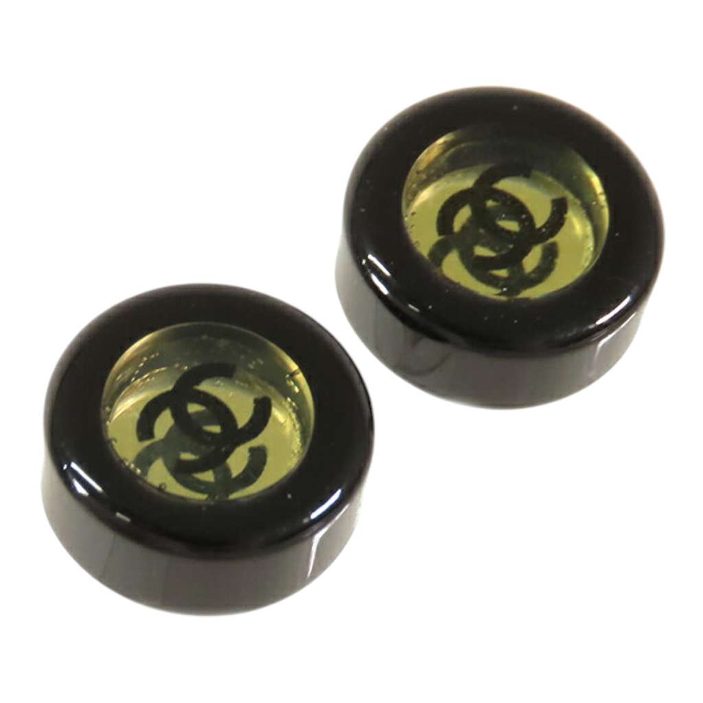 Chanel CC Resin and Gold Plated Stud Button Push Back Earring - Back view