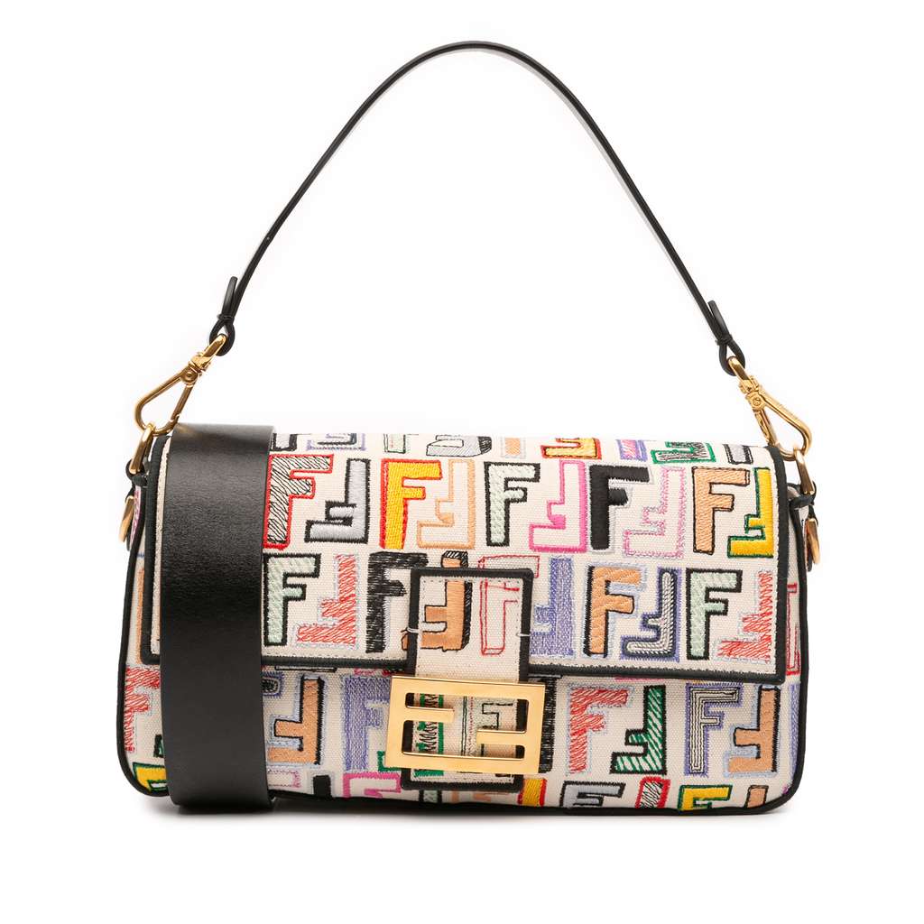 Fendi Chinese Valentines Day Zucca Embroidered Canvas Baguette Satchel