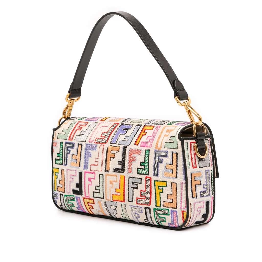 Fendi Chinese Valentines Day Zucca Embroidered Canvas Baguette Satchel - Back view