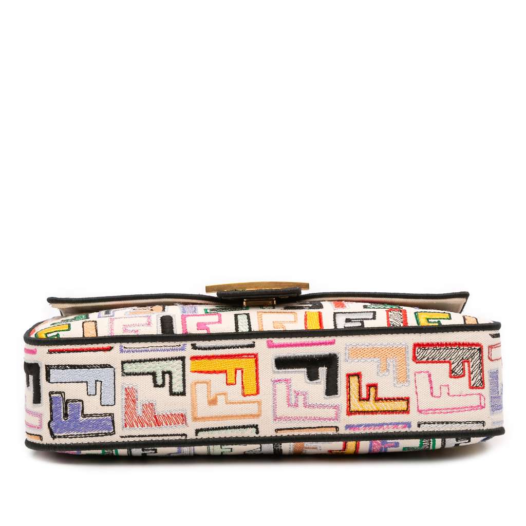Fendi Chinese Valentines Day Zucca Embroidered Canvas Baguette Satchel - Image 6