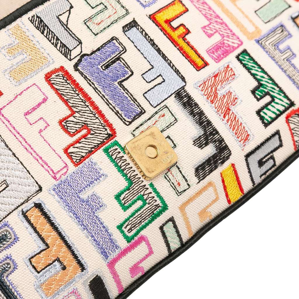 Fendi Chinese Valentines Day Zucca Embroidered Canvas Baguette Satchel - Image 10