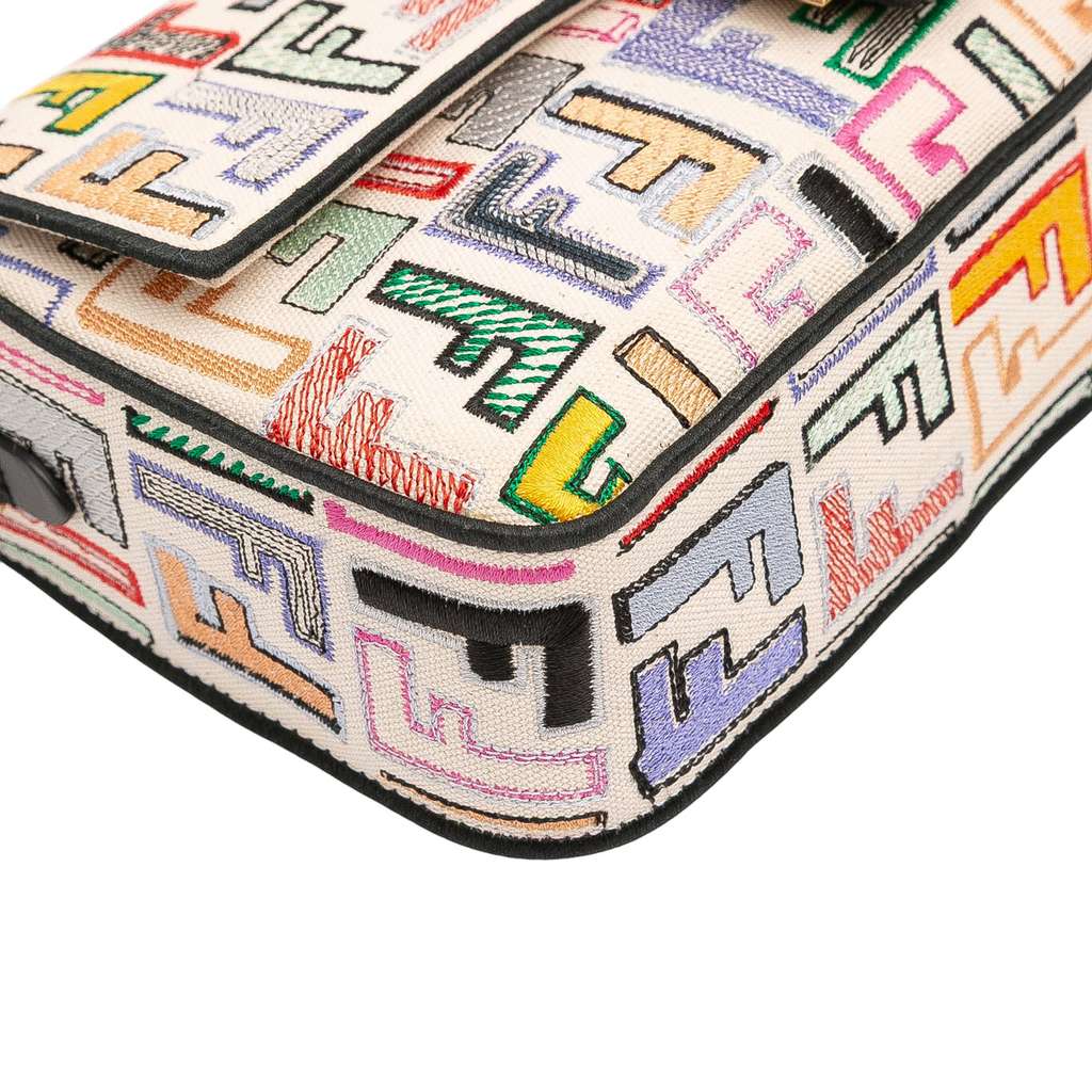 Fendi Chinese Valentines Day Zucca Embroidered Canvas Baguette Satchel - Image 11