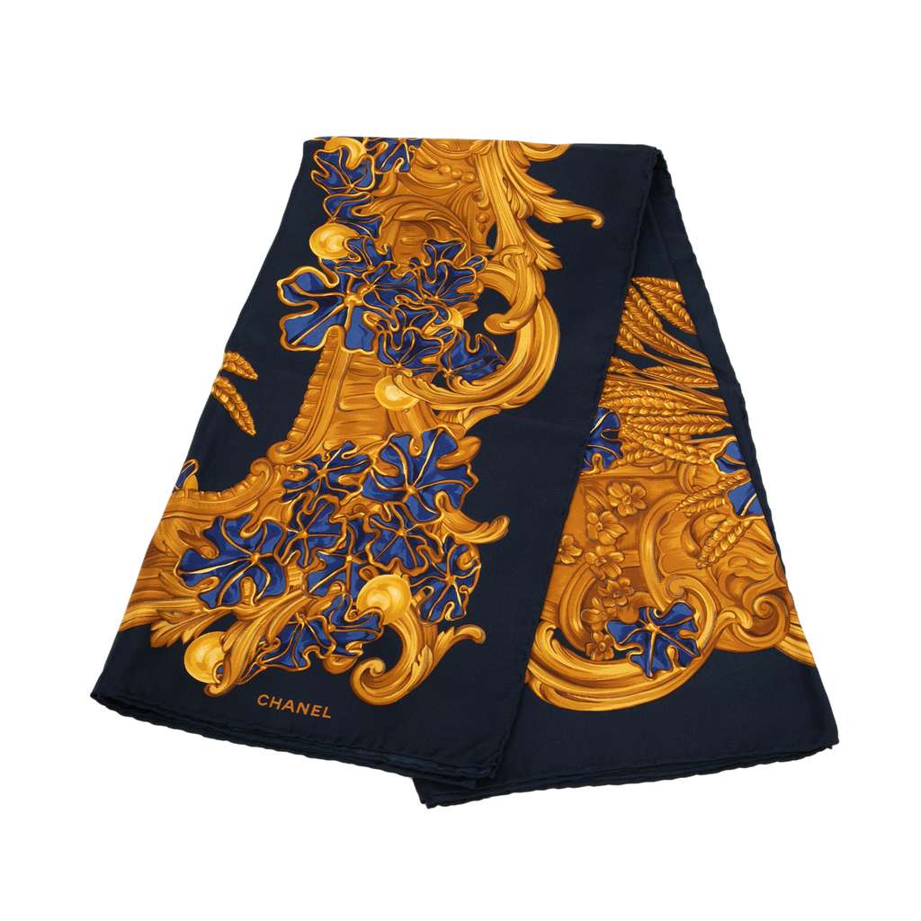 Chanel Baroque Wheat Floral Silk Scarf
