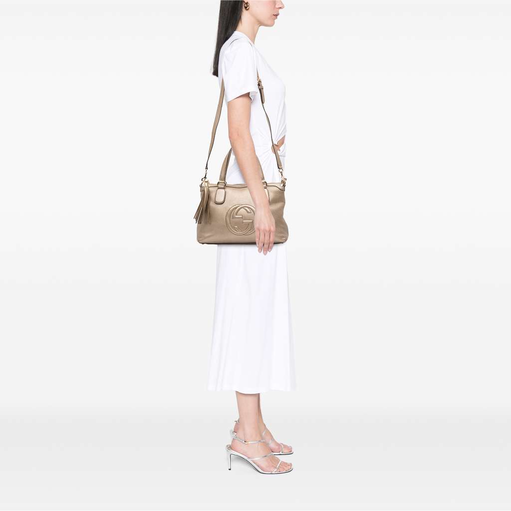 Gucci Small Metallic Leather Soho Working Satchel - Image 13