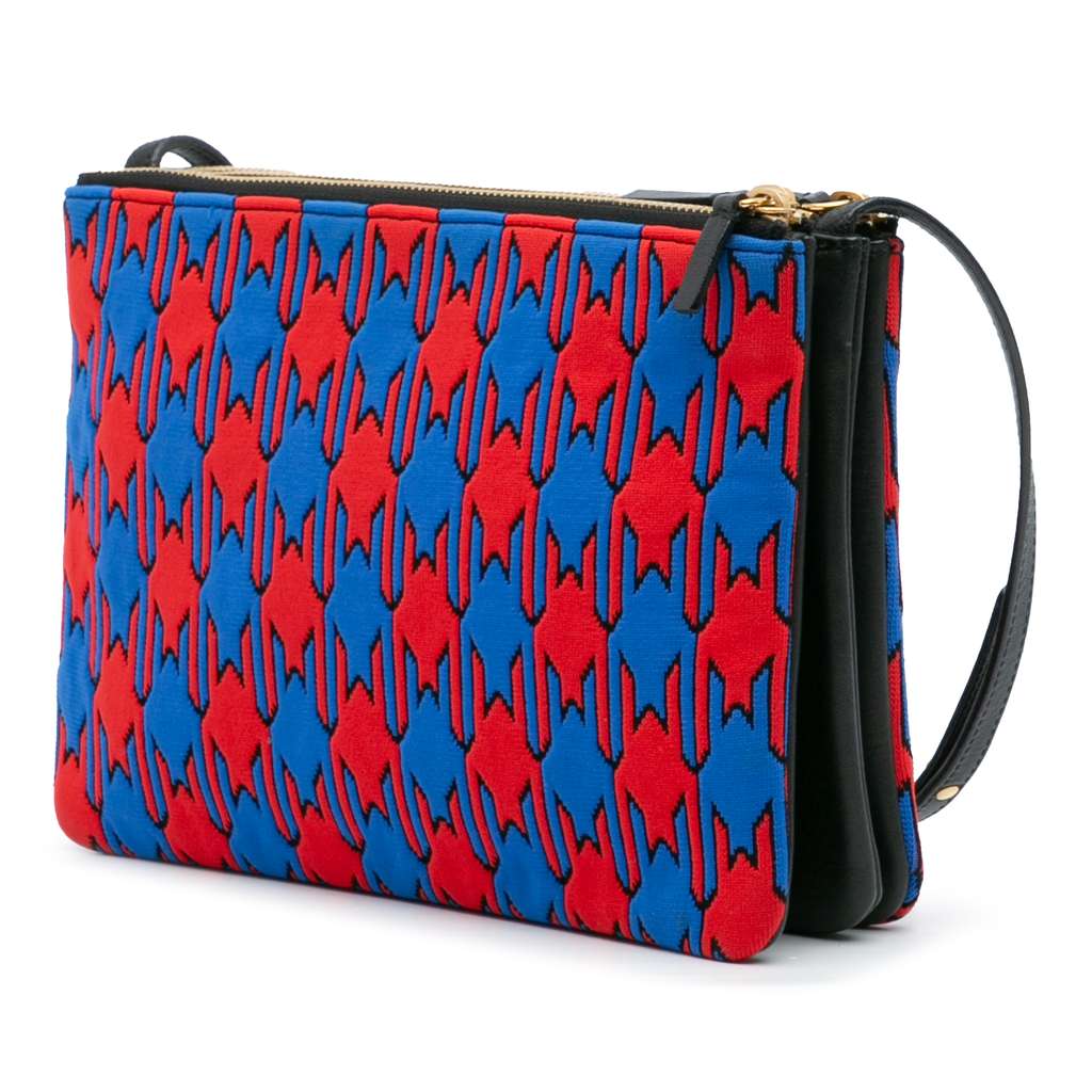 Celine Large Houndstooth Cotton Trio Crossbody - Back view