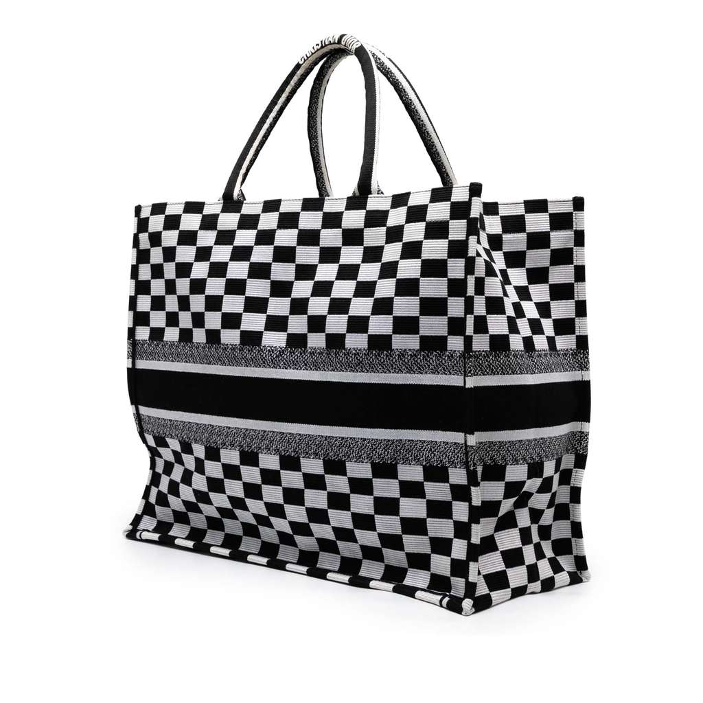 Dior Large Embroidered Canvas Checkered Book Tote - Back view