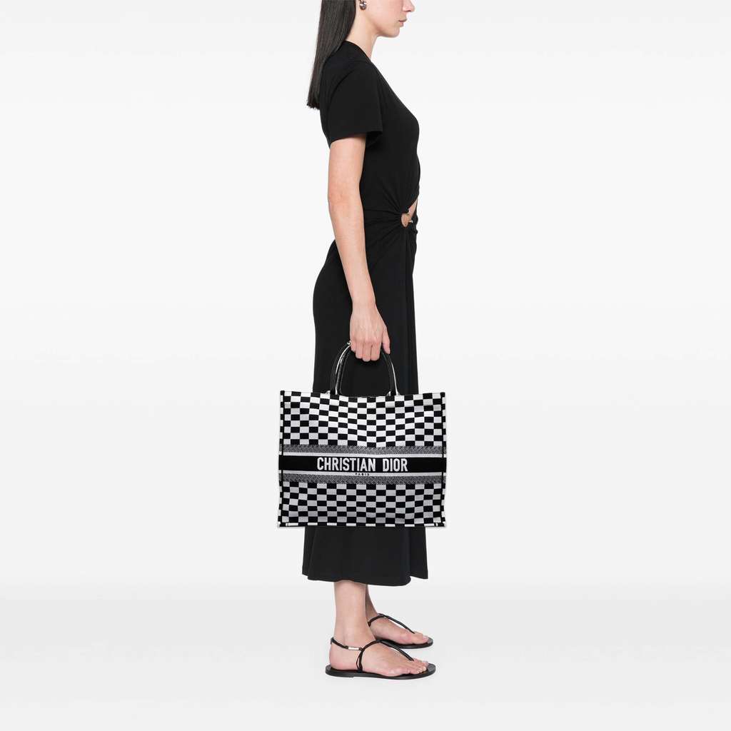 Dior Large Embroidered Canvas Checkered Book Tote - Detail 2