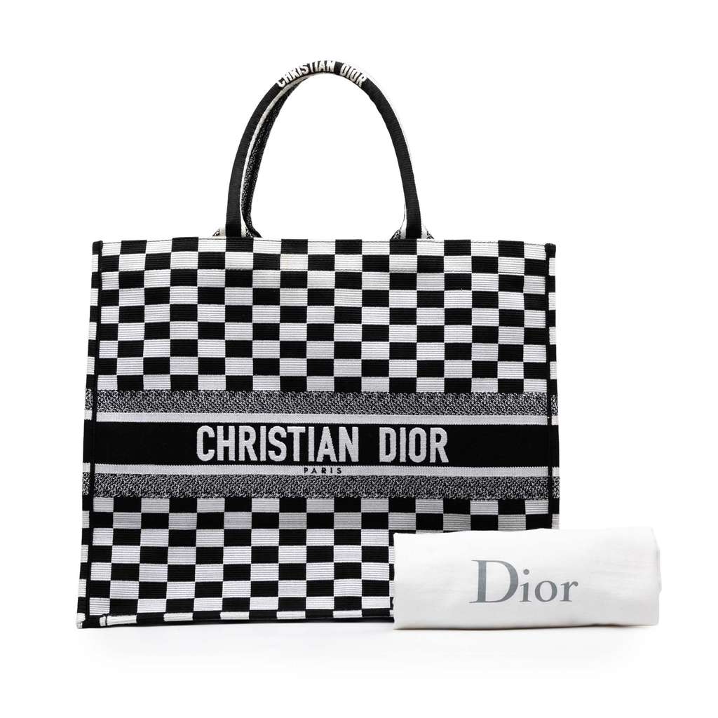 Dior Large Embroidered Canvas Checkered Book Tote - Image 10