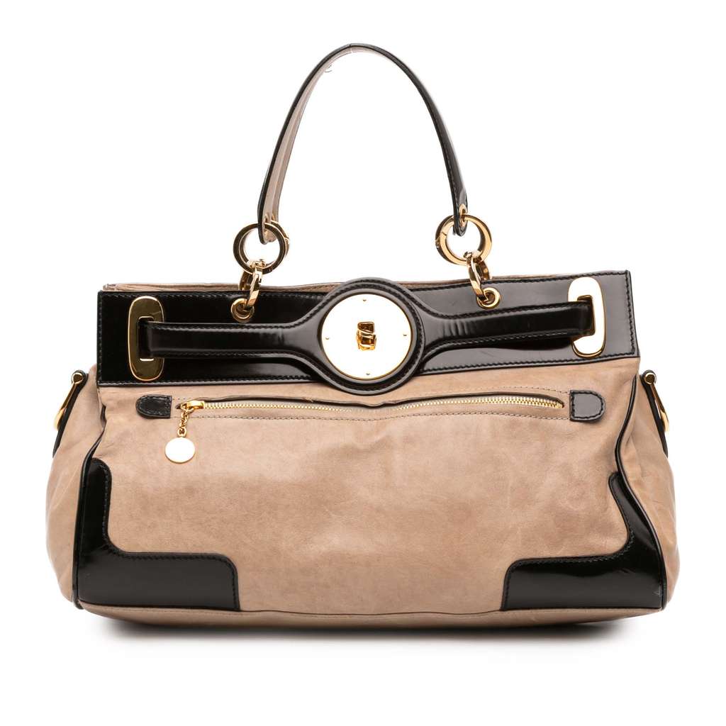 Balenciaga Patent Trimmed Lambskin Lune Satchel