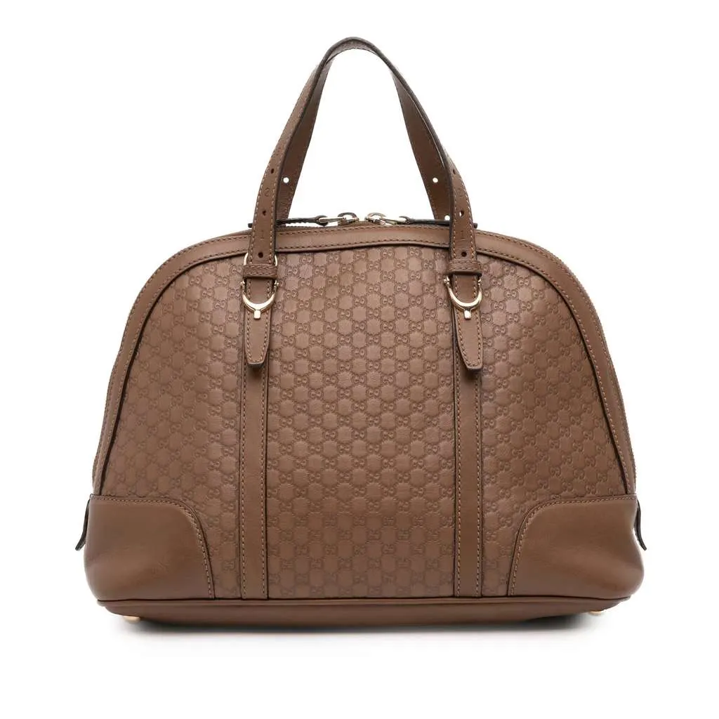 Gucci Small Microguccissima Nice Dome Satchel Brown Leather Good - Front View