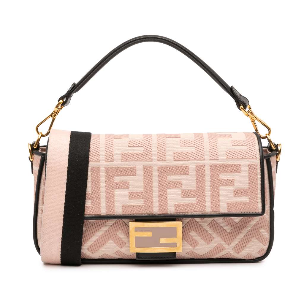 Fendi Zucca Embroidered Canvas Baguette Satchel