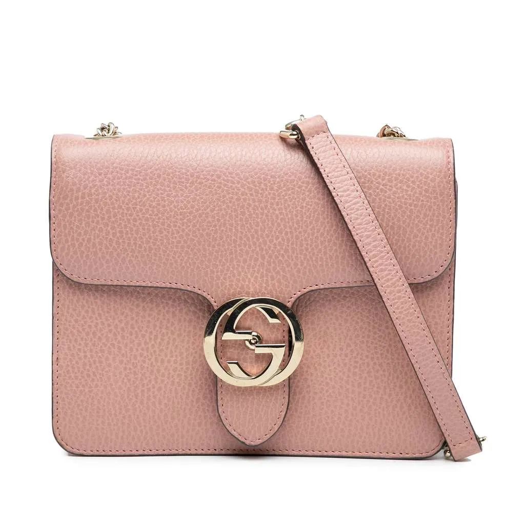 Gucci Small Dollar Calfskin Interlocking G Crossbody Pink Leather Very good - Front View