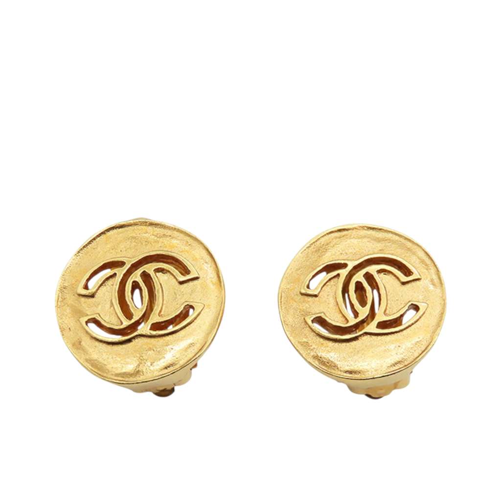 Chanel Gold Plated CC Round Clip-on Earrings