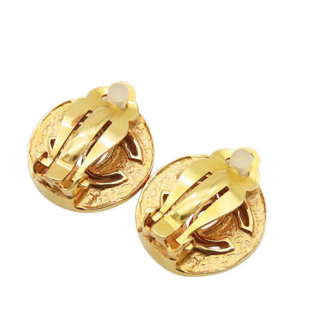 Chanel Gold Plated CC Round Clip-on Earrings - Back view