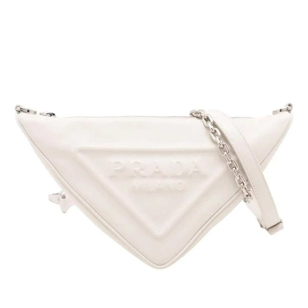 Prada Grace Lux Triangle Crossbody White Leather Good - Front View