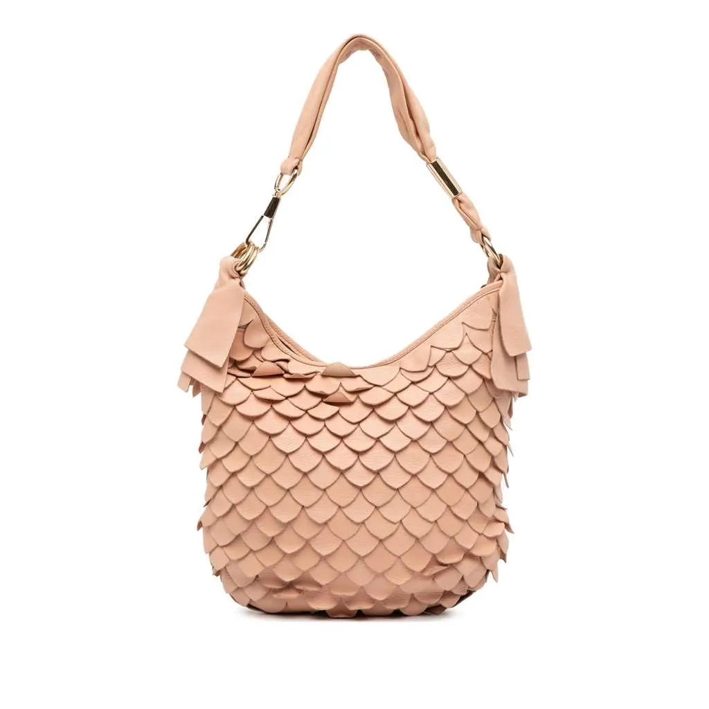 Saint Laurent Leather St Tropez Fish Scale Hobo Pink Leather Good - Front View