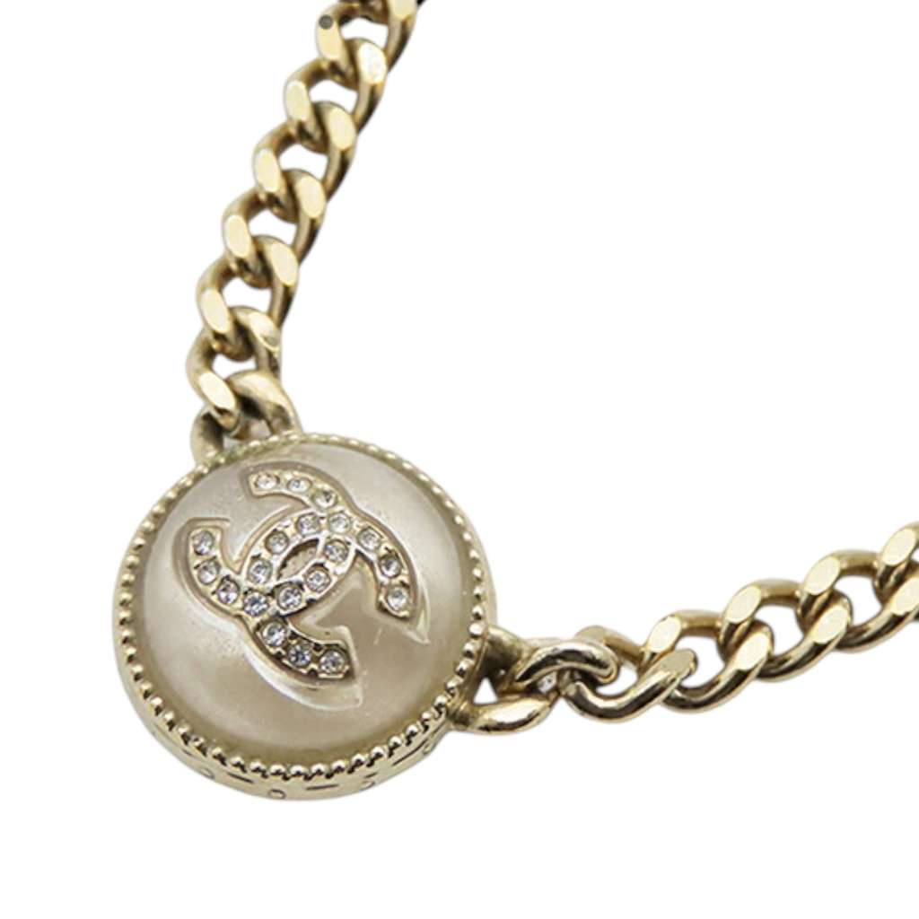 Chanel Gold Plated Resin CC Rhinestones Pendant Necklace