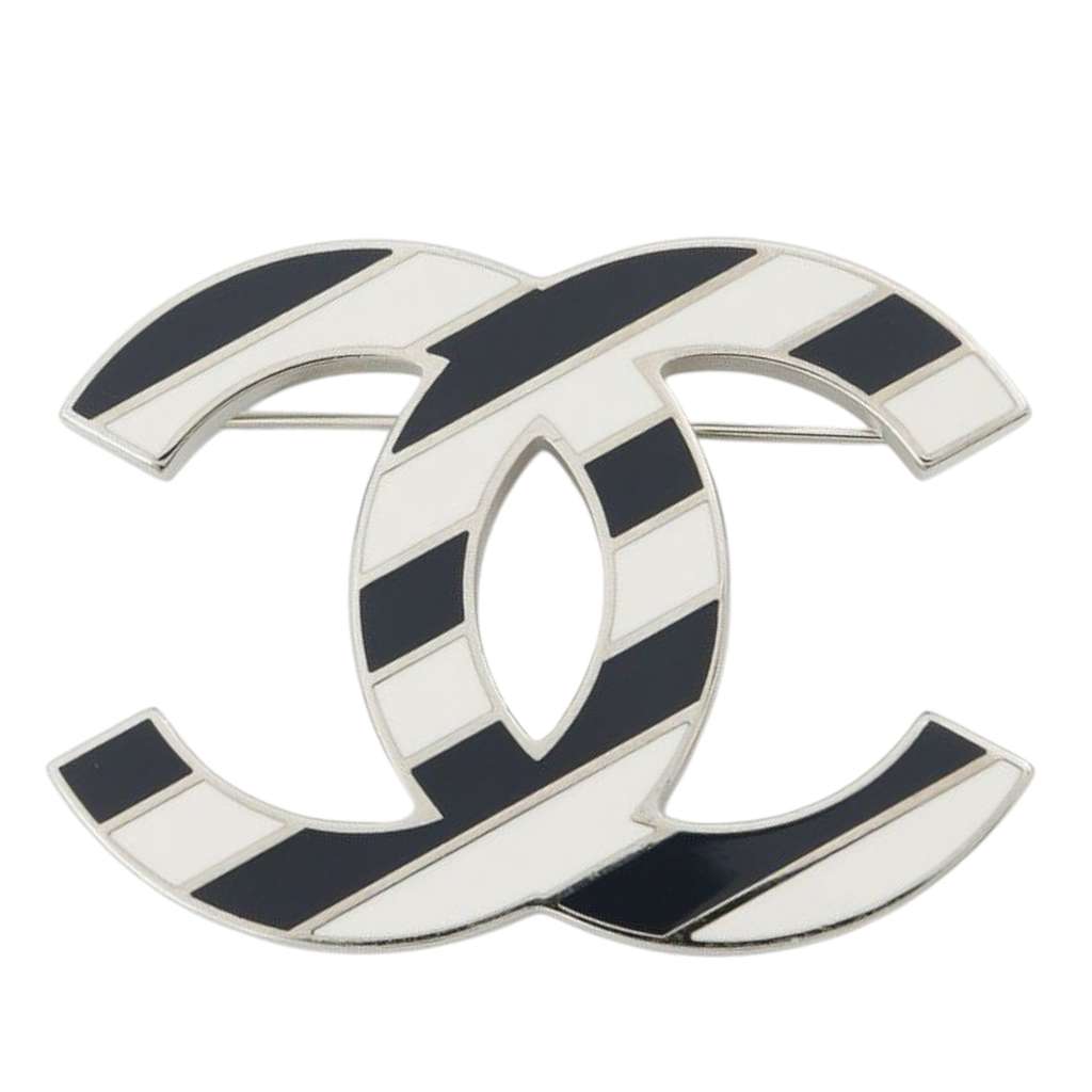 Chanel Enamel CC Striped Logo Brooch