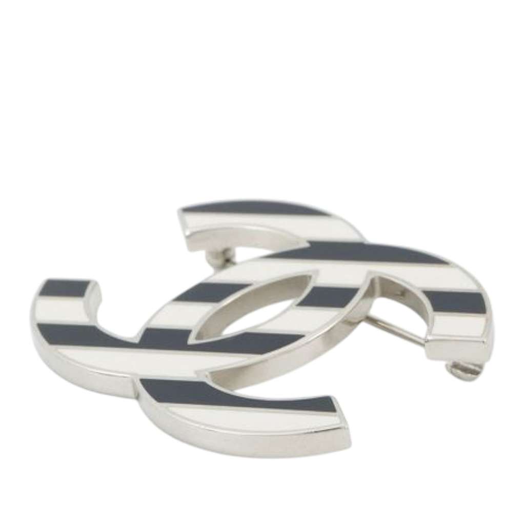 Chanel Enamel CC Striped Logo Brooch - 2