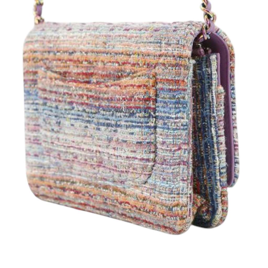 Chanel CC Quilted Tweed Rainbow Hardware Wallet on Chain - Back view