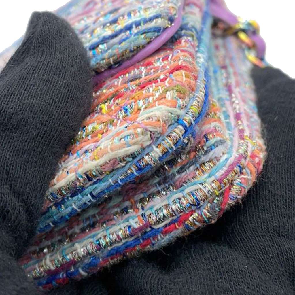 Chanel CC Quilted Tweed Rainbow Hardware Wallet on Chain - Image 13