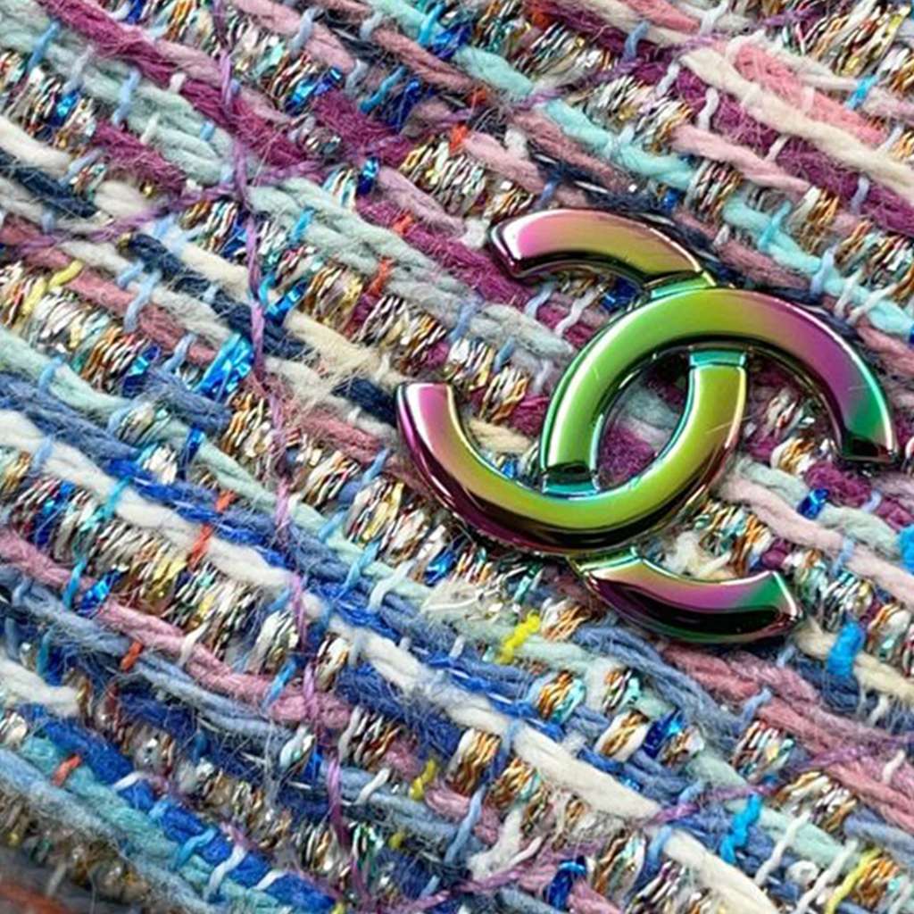 Chanel CC Quilted Tweed Rainbow Hardware Wallet on Chain - Image 15