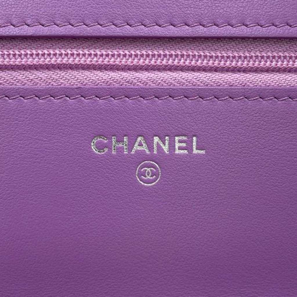 Chanel CC Quilted Tweed Rainbow Hardware Wallet on Chain - Detail 1