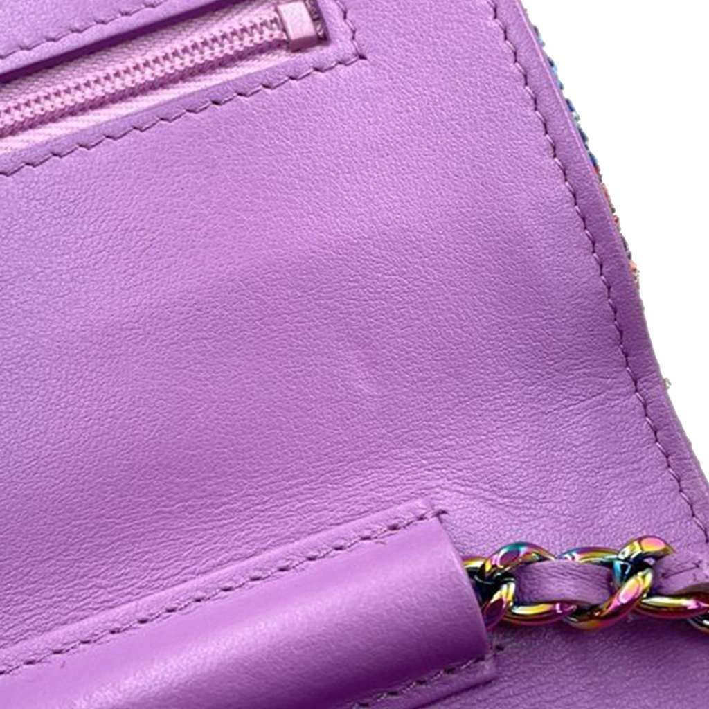 Chanel CC Quilted Tweed Rainbow Hardware Wallet on Chain - Detail 2