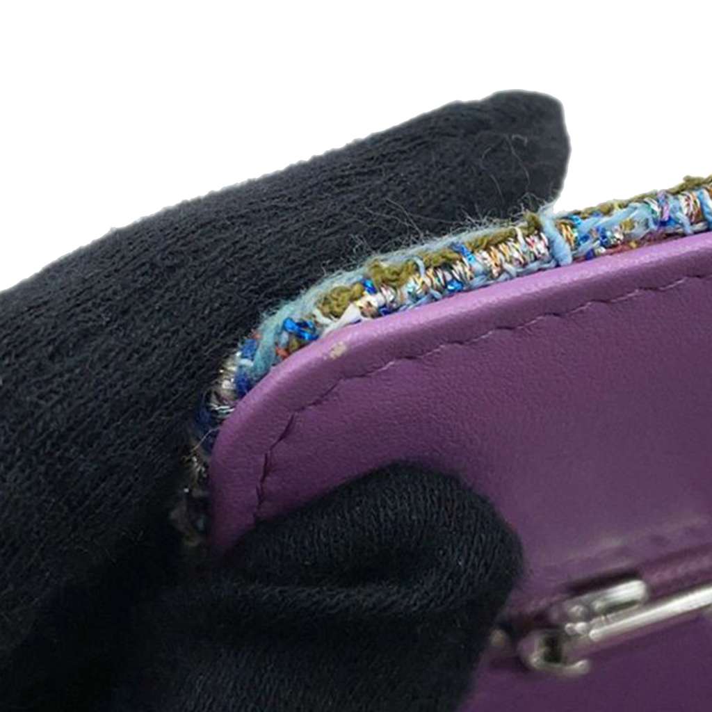 Chanel CC Quilted Tweed Rainbow Hardware Wallet on Chain - Image 12