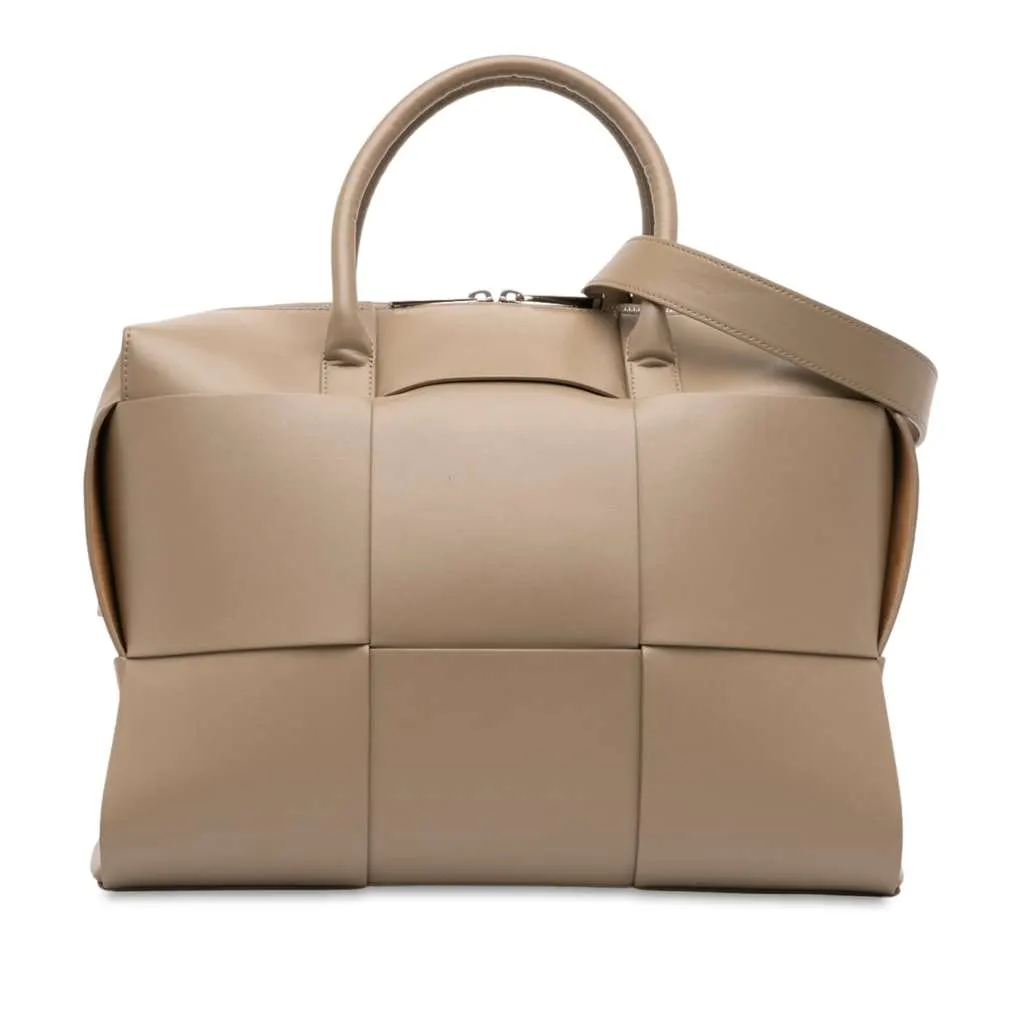 Bottega Veneta Calfskin Maxi Intrecciato Arco Briefcase Brown Leather Good - Front View