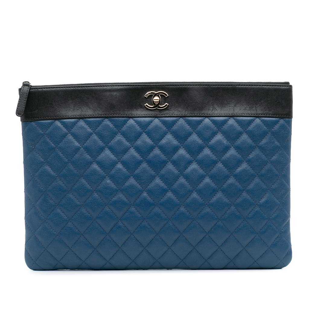 Chanel Large Bicolor Sheepskin Mademoiselle Zip Clutch