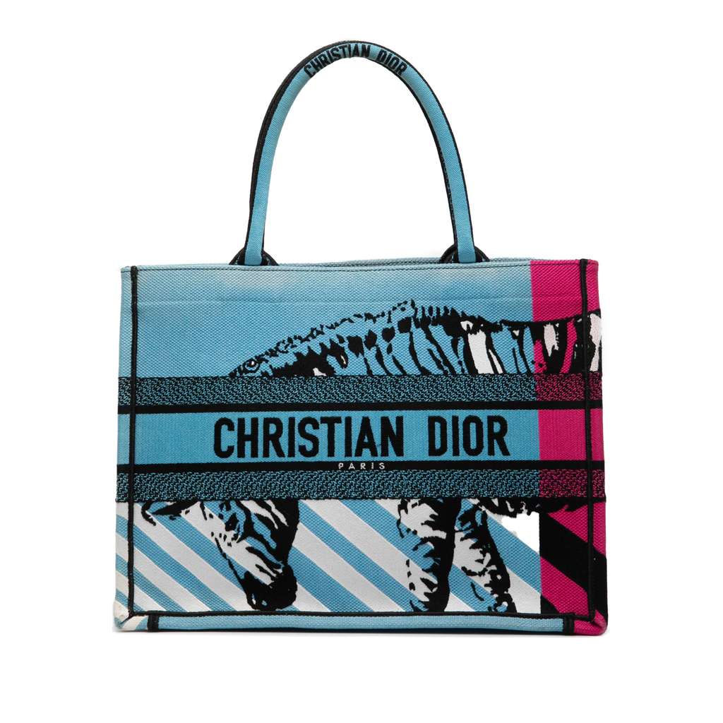 Dior Medium Embroidered Canvas Zebra D Jungle Pop Book Tote