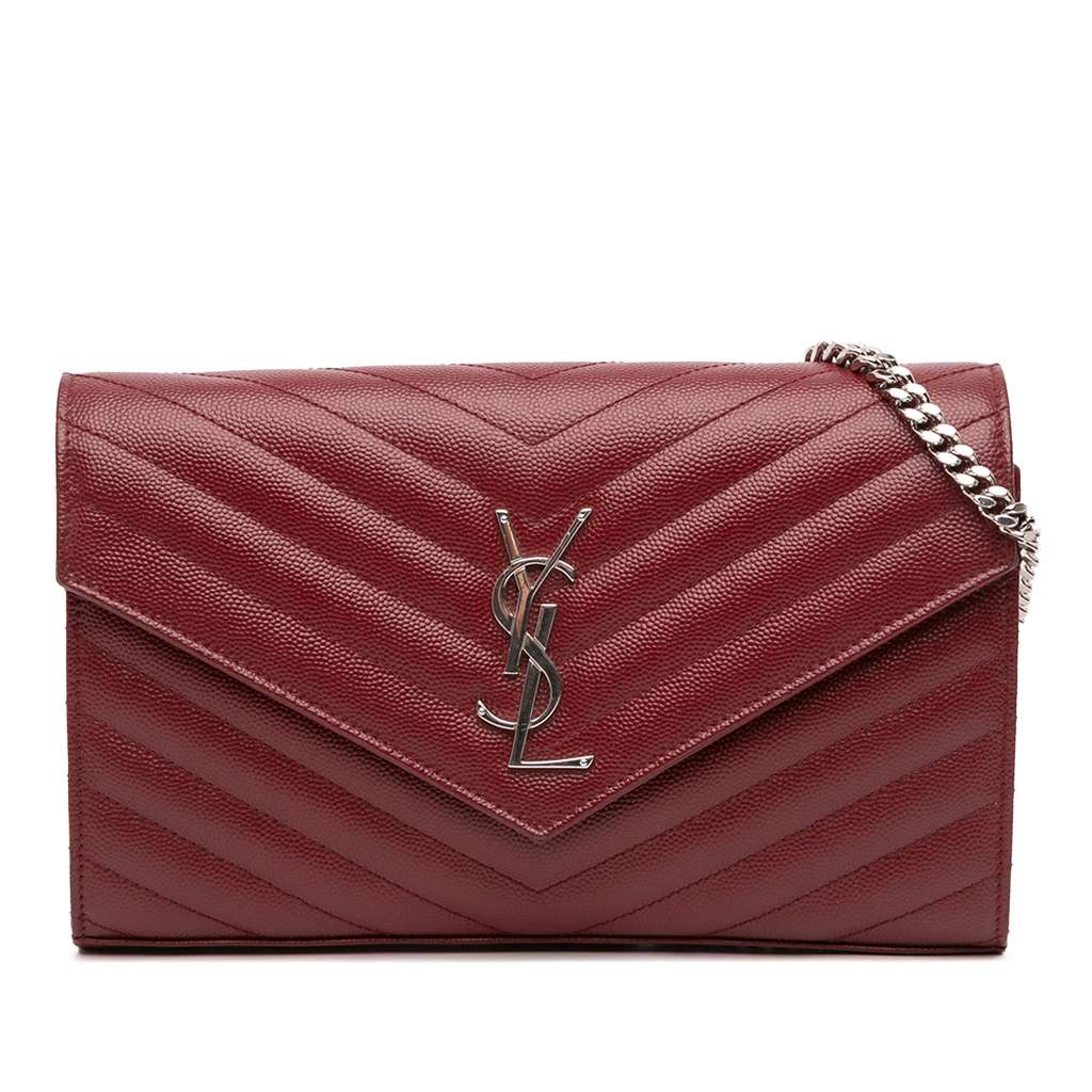 Saint Laurent Grain De Poudre Chevron Monogram Envelope Chain Wallet