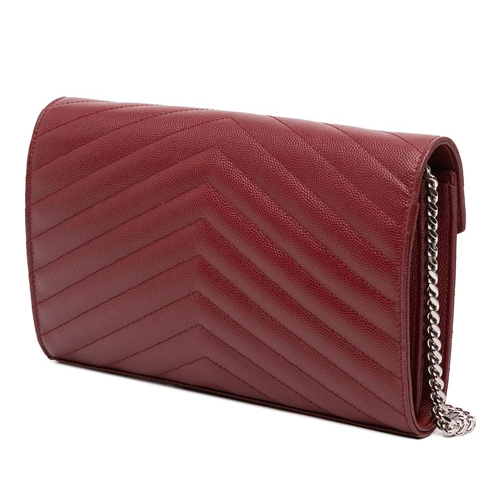 Saint Laurent Grain De Poudre Chevron Monogram Envelope Chain Wallet - 2