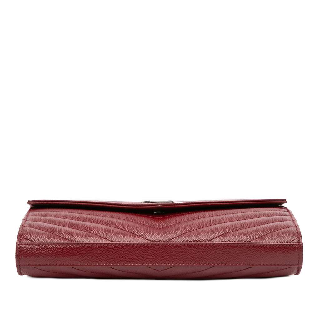 Saint Laurent Grain De Poudre Chevron Monogram Envelope Chain Wallet - 3