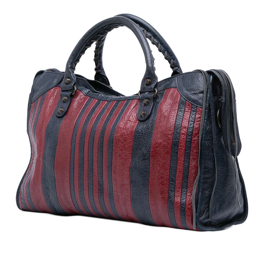 Balenciaga Lambskin Motocross Classic Striped City Satchel - 2