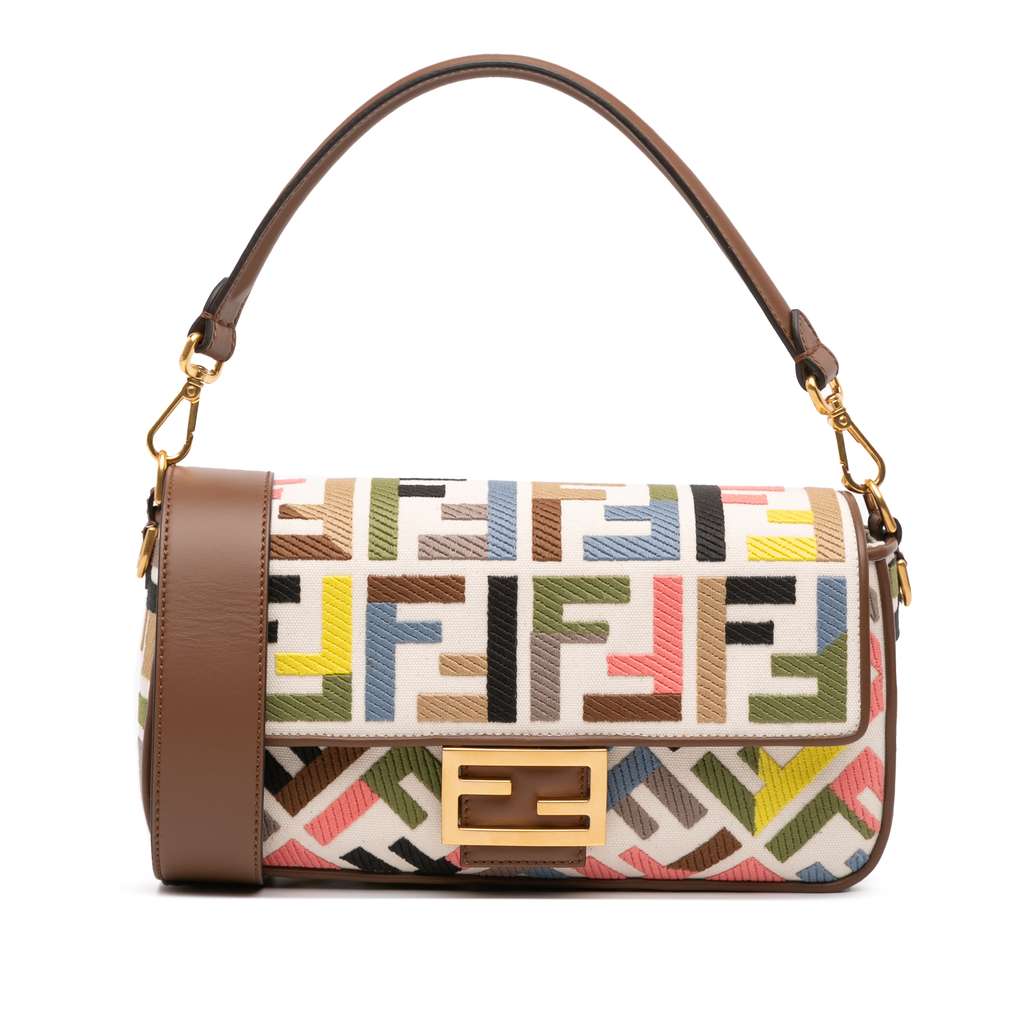 Fendi Zucca Embroidered Canvas Baguette Satchel