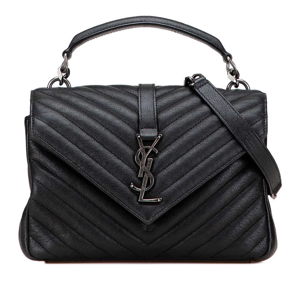 Saint Laurent Medium Quilted Chevron Sheepskin College Satchel