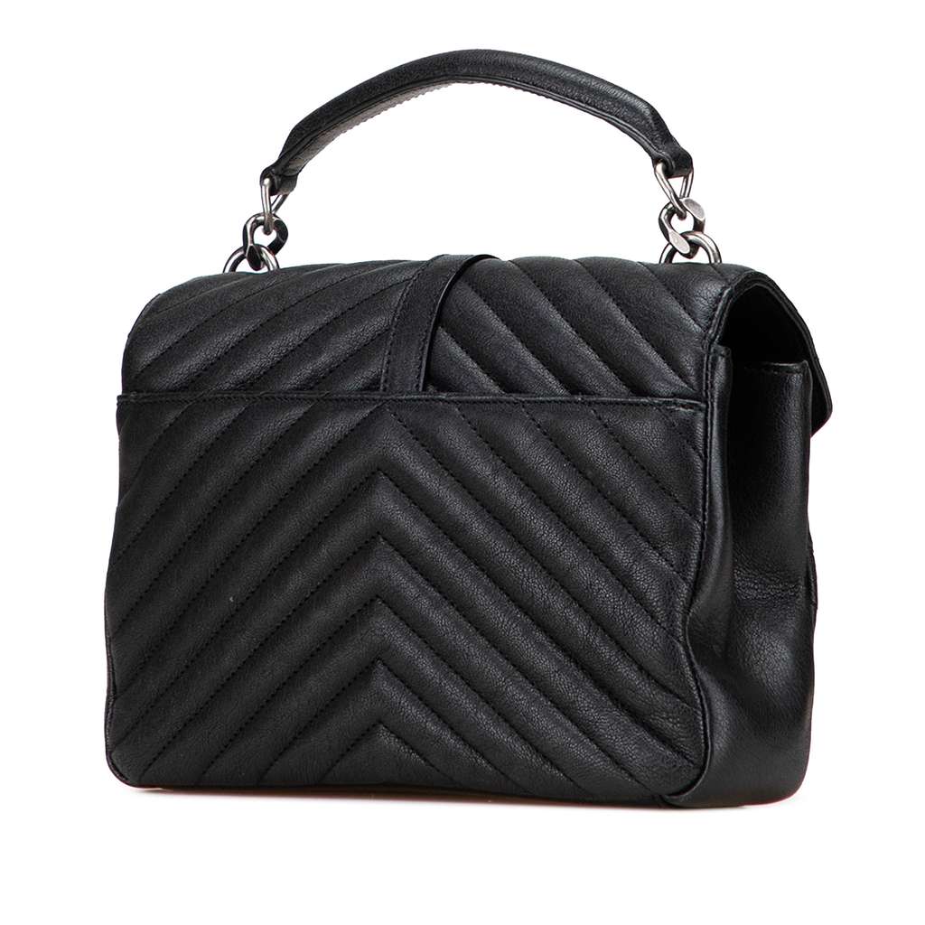 Saint Laurent Medium Quilted Chevron Sheepskin College Satchel - Back view