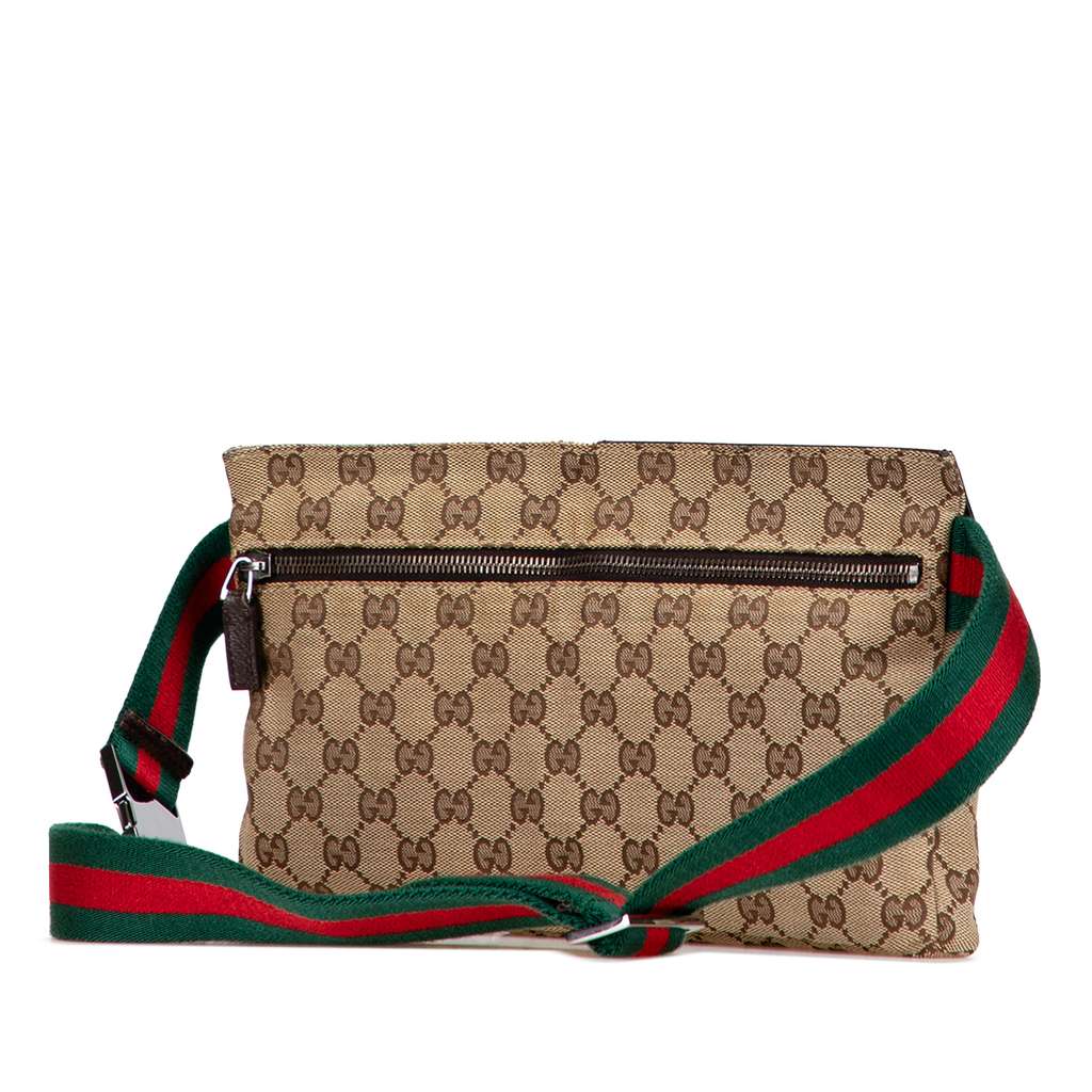 Gucci GG Canvas Web Double Pocket Belt Bag - Back view