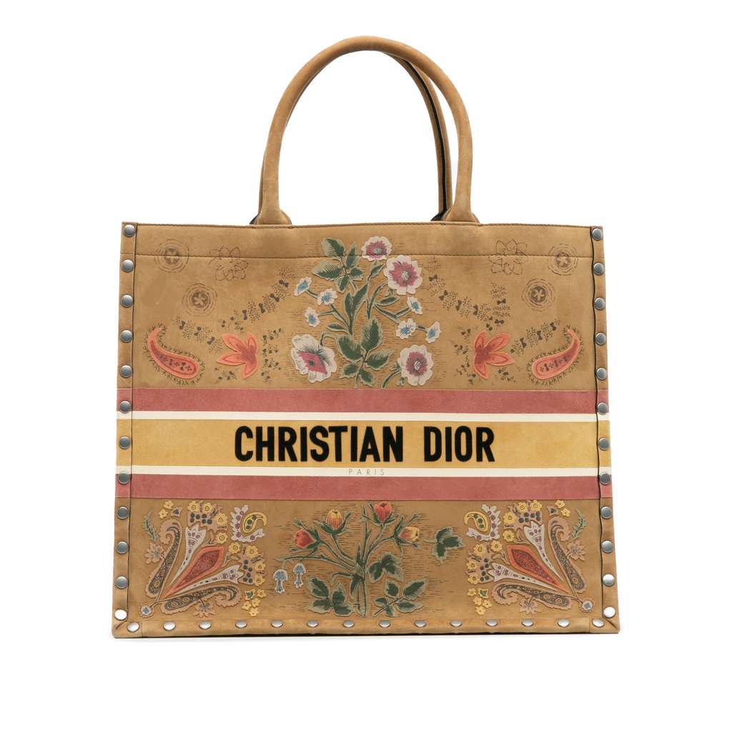 Dior Large Studded Embroidered Suede Floral Book Tote