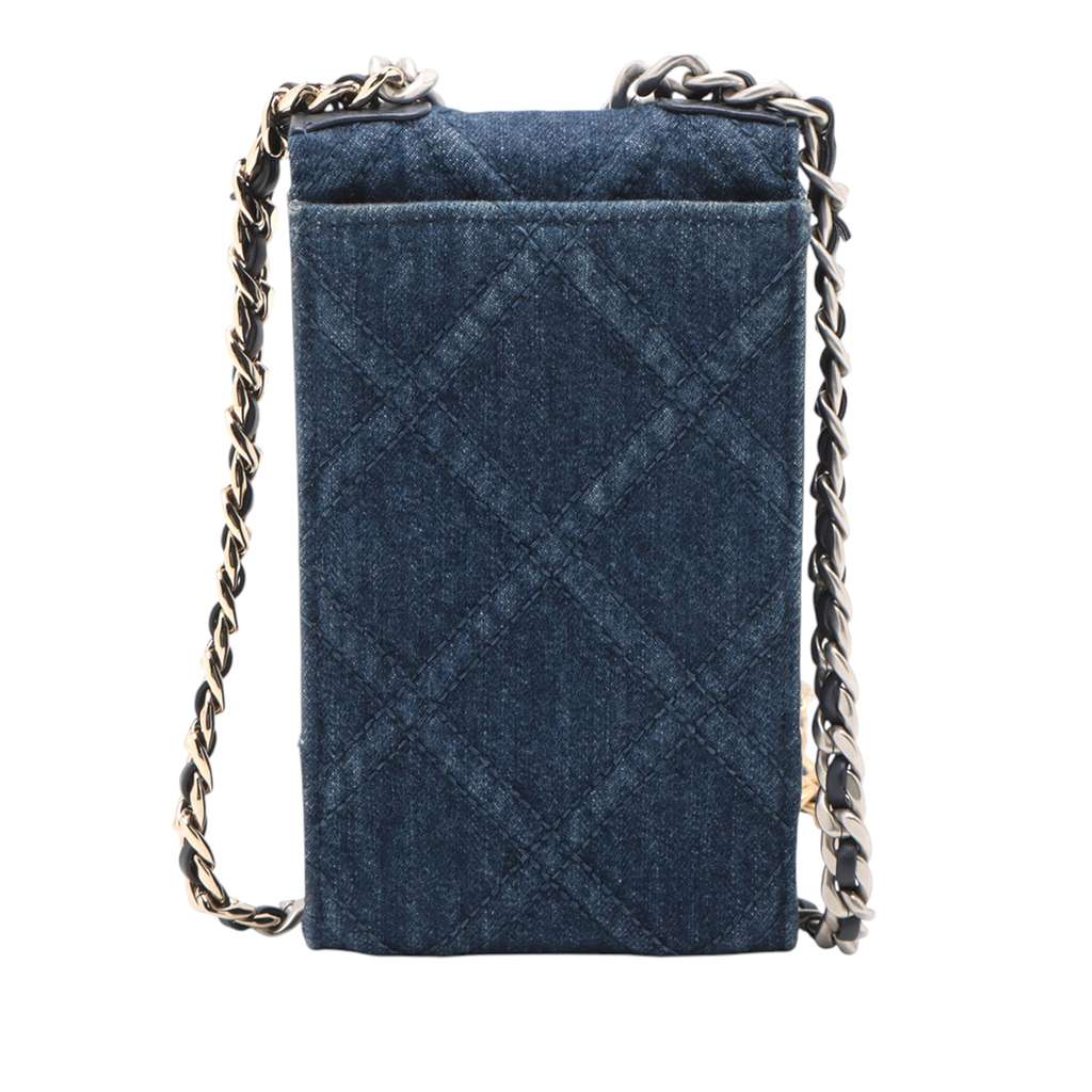 Chanel Denim 19 Phone Holder with Chain - Back view