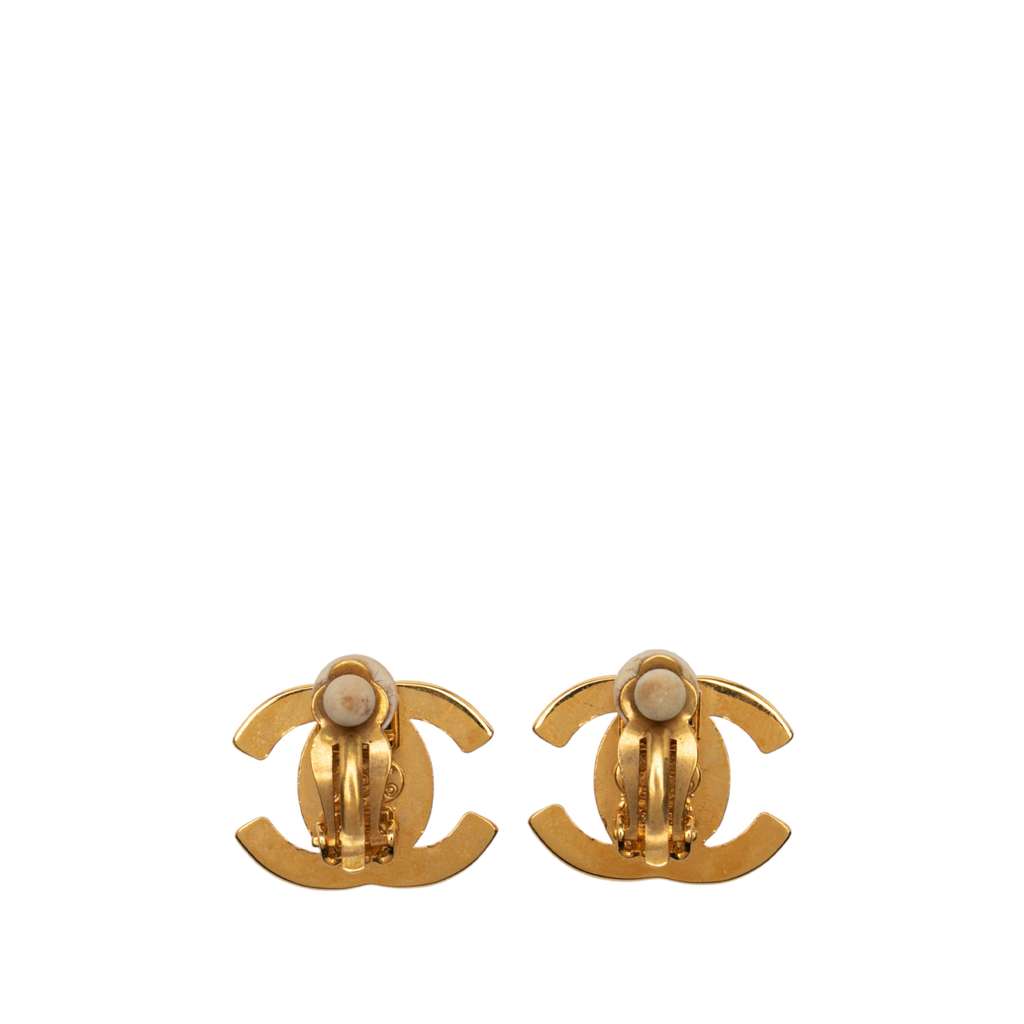 Chanel Gold Plated CC Turn Lock Clip on Earrings - Back view